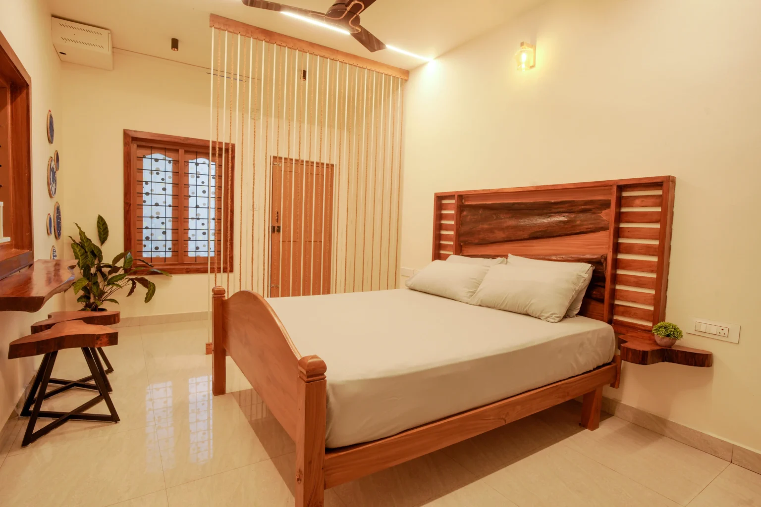 Cozy wooden bedroom interior