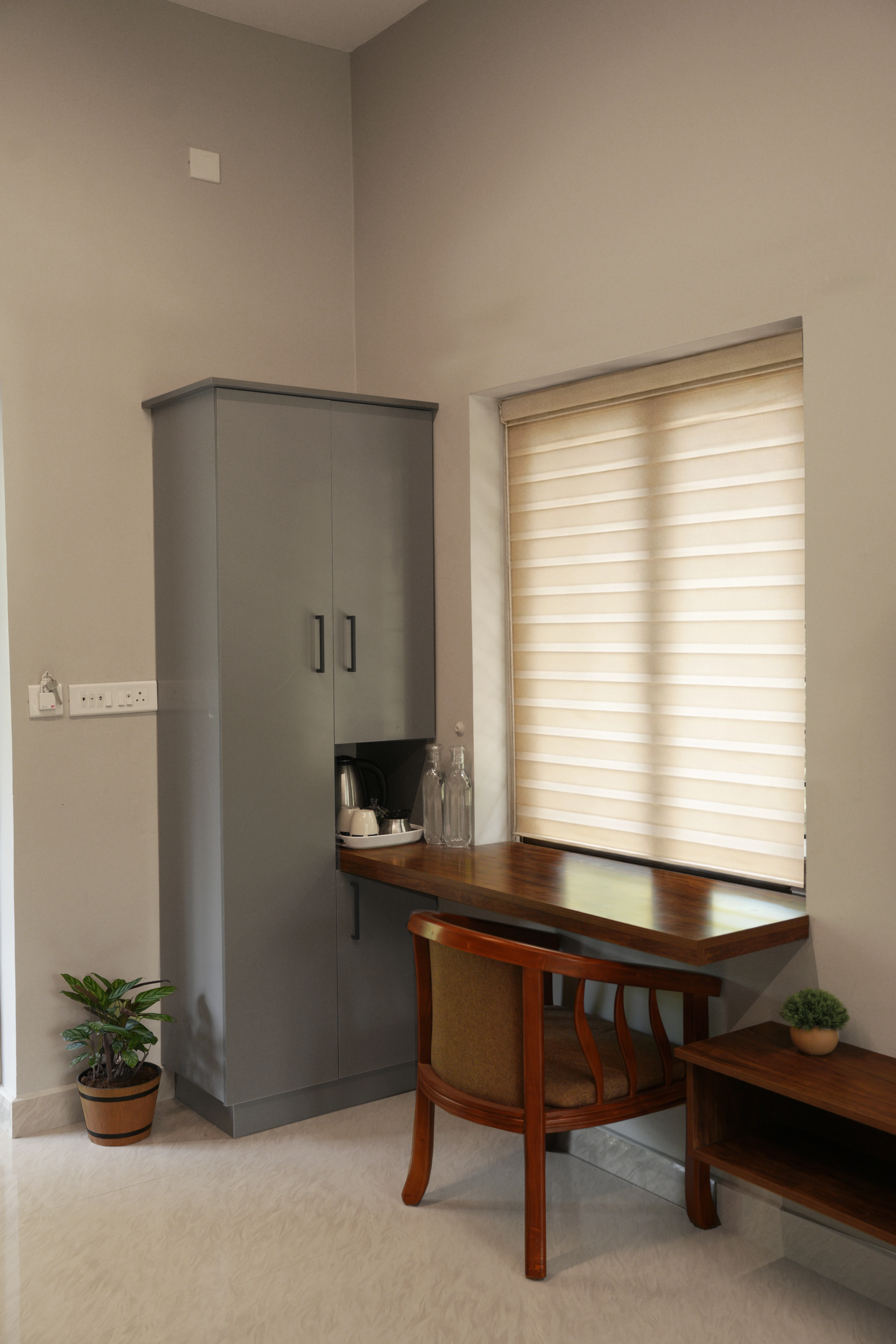 Cozy ambient warm lighting side angle view of space
